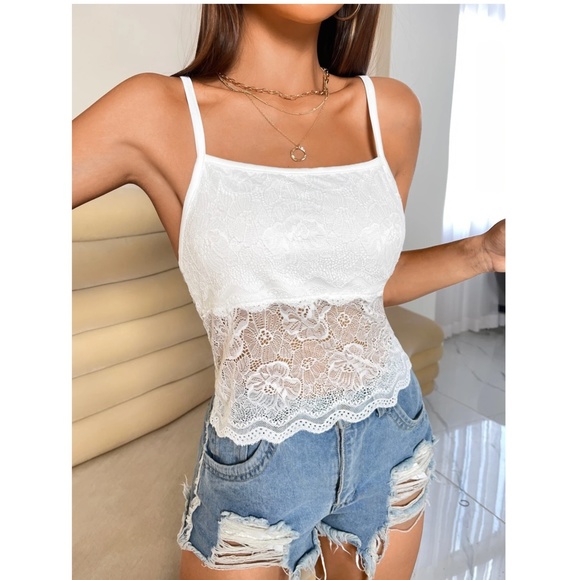 Butterfly Back White Lace Cami Top - Picture 2 of 7
